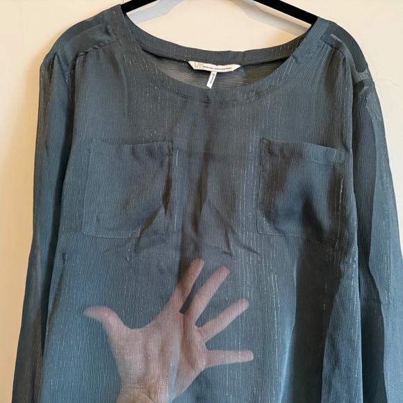 French Connection Sheer with Metallic detail teal blouse XL NWOT - Picture 4 of 5